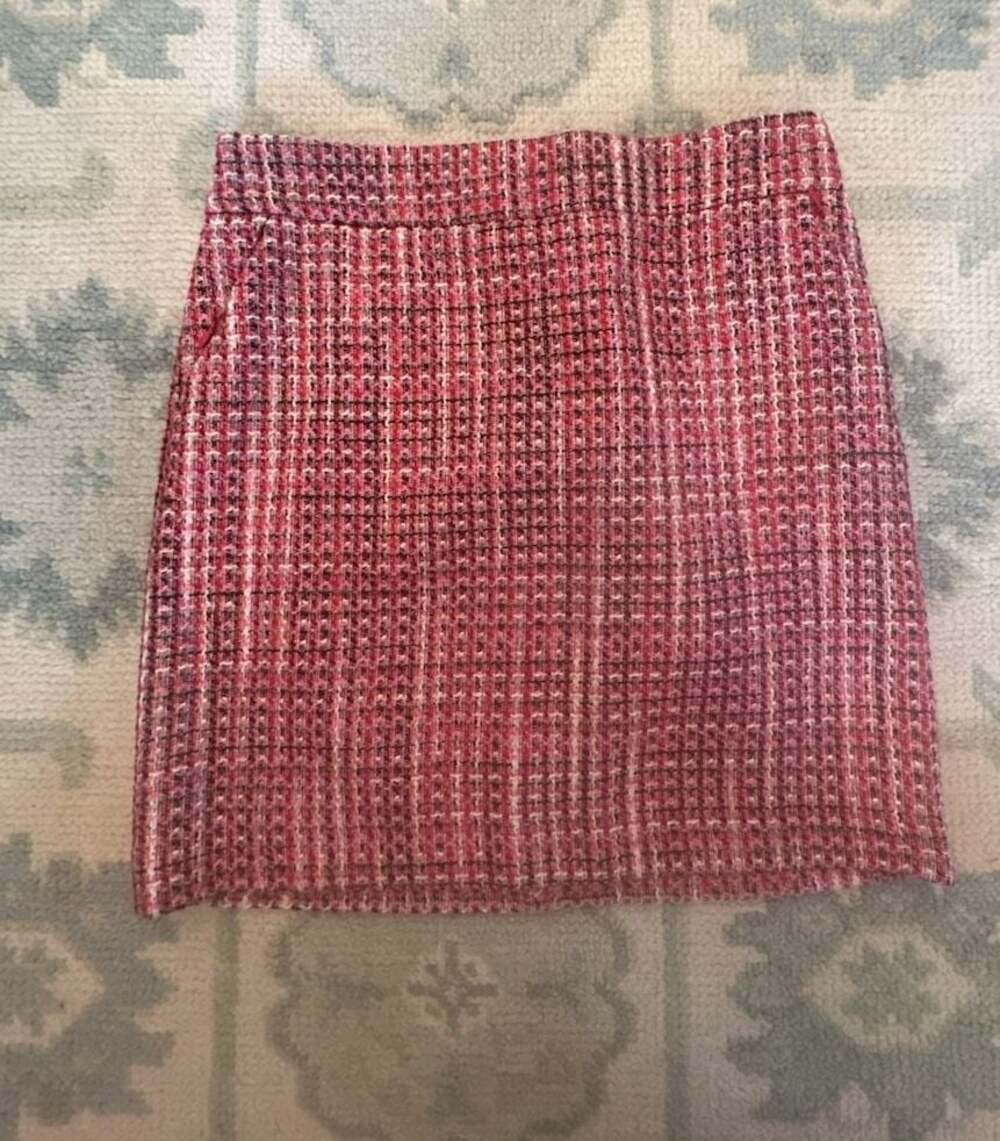 White House Black Market Sz 4 Pink Multicolor Tweed Mini Skirt with Side Zip Siz
